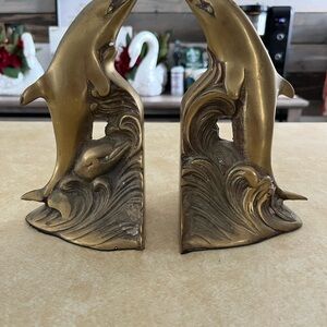 Vintage Brass Dolphin Bookends
